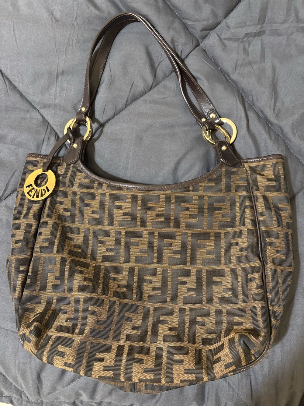 Fendi Brown and Dark Brown FF Logo Canvas Tote AUTHENTIC - Picture 2 of 9